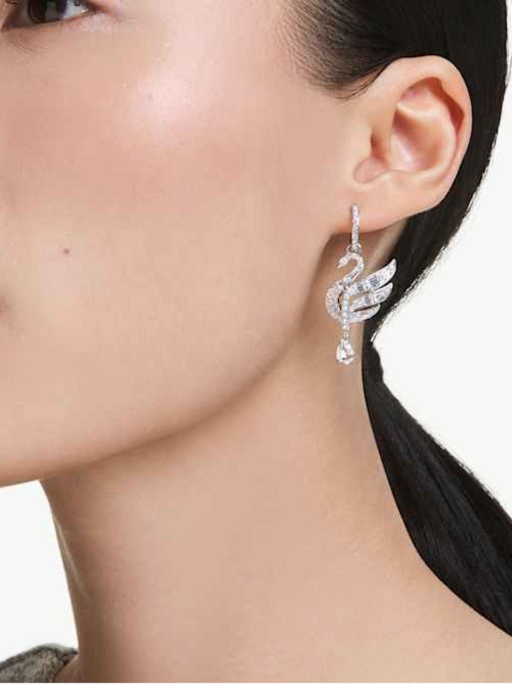 Swarovski Silver Crystal Swan Drop Earrings NIB Retail:$219 Mixed Stones - Picture 2 of 7